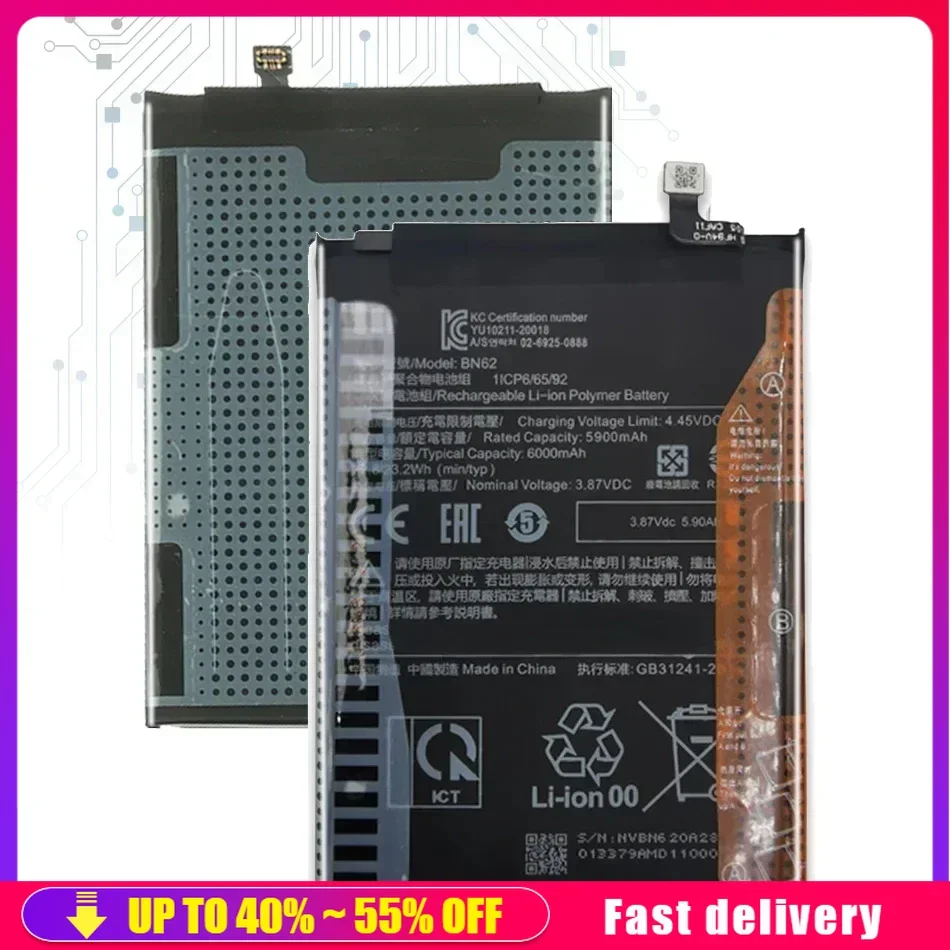 

Mobile Phone Batteries BN62 For Xiaomi POCO M3 For Redmi Note 9 Note9 4G 9T 6000mAh BN 62 BN-62 Batterij + Track Code Battery