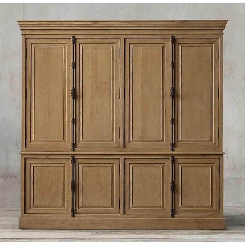 Solid wood oak wardrobe European-style villa adult wardrobe French country retro furniture bookcase