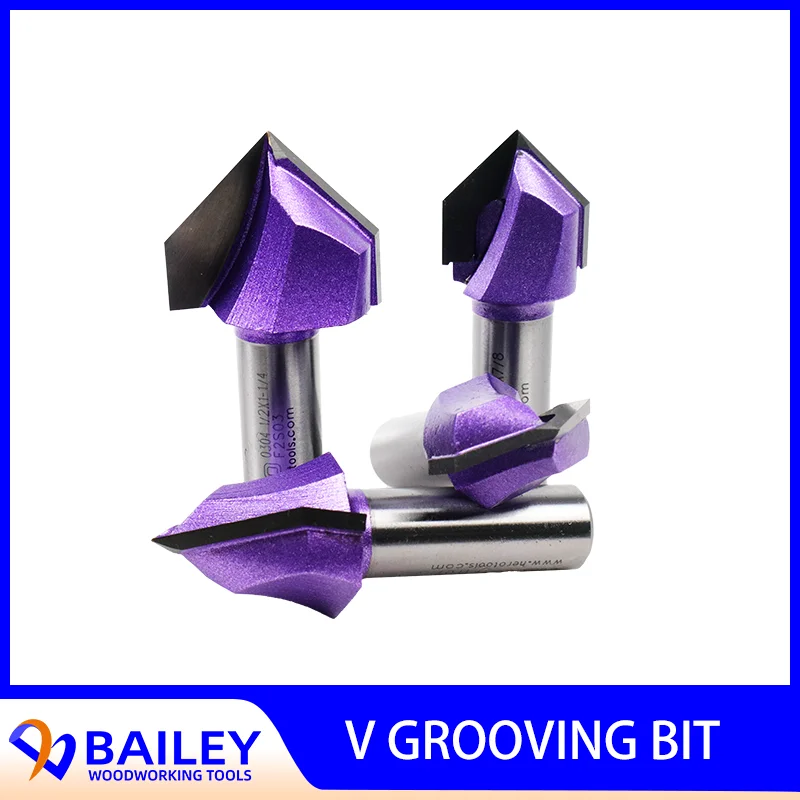 BAILEY 1PC V-type Grooving Bit Woodworking Tool Milling Cutter Carbide CNC Router Bit For Wood MDF Cutting Slotting Engraving