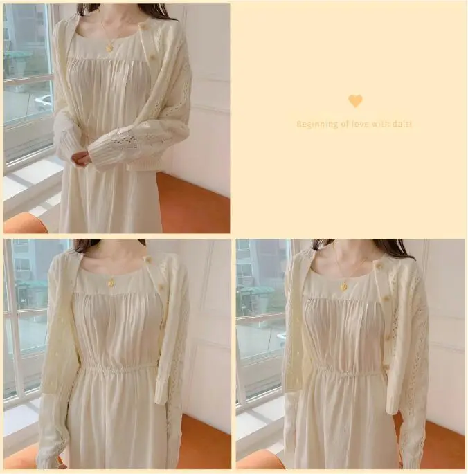 2022 Long Vintage Dresses gentle soft Temperament Lady Korean Japanese Style Flhjlwoc Design Cute Bow Tie Beige White Dress 4209