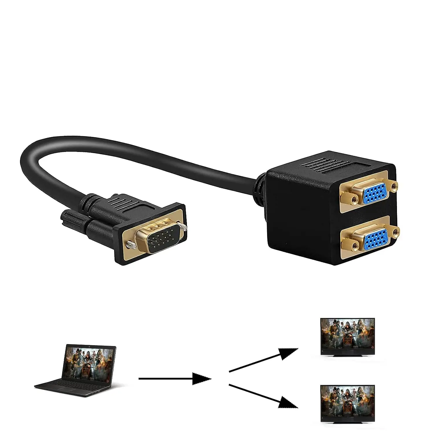 LBSC Vga One Drag Two Monitor Video Hd Cable Vga One Split Two 15Pin Male To 2 * Vga 15Pin Female 1 Minute 2 Connection Cable