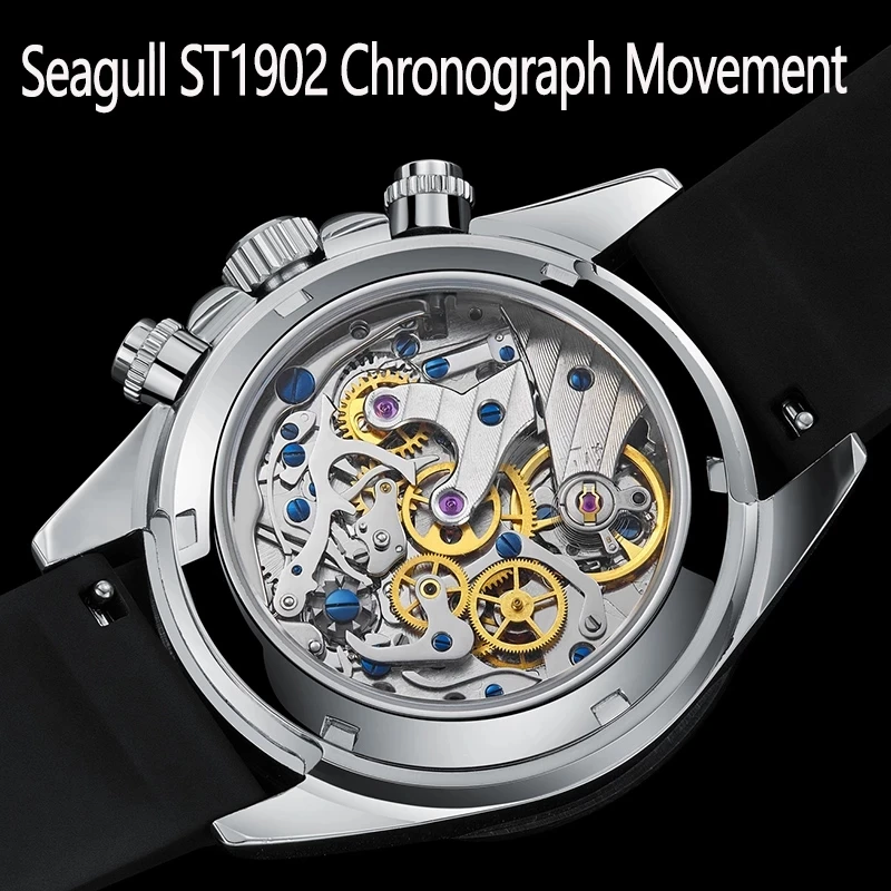 GIV Sapphire Manual Chronograph Mechanical Mens Watch Day tona Seagull Movement ST1902 Chronograph Watch For Men Waterproof 50M