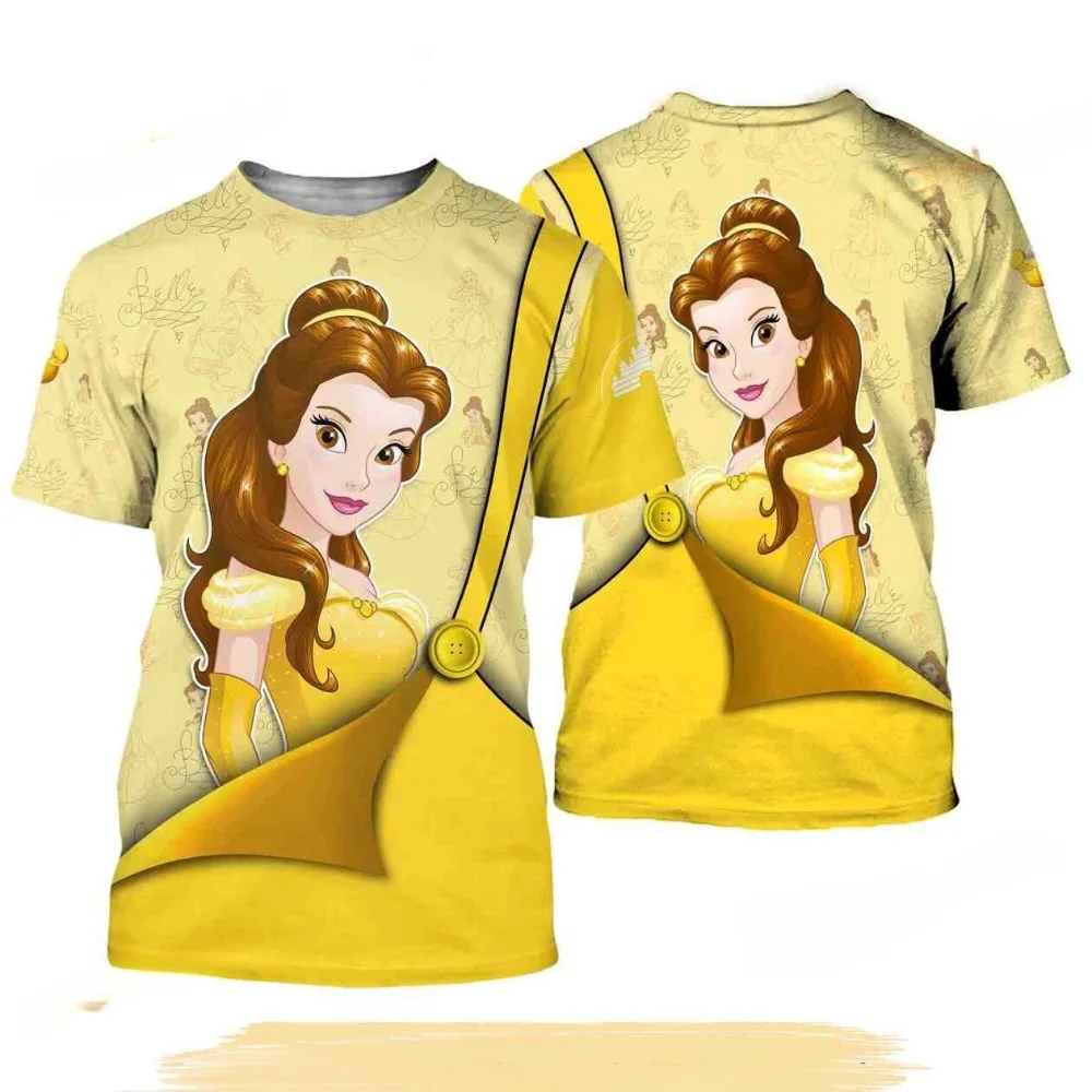 

Disney Beauty and The Beast Belle 3D Printing Kid's Tops 2025 Summer Men's Women's Quick-drying T-shirts Children's Light Tees