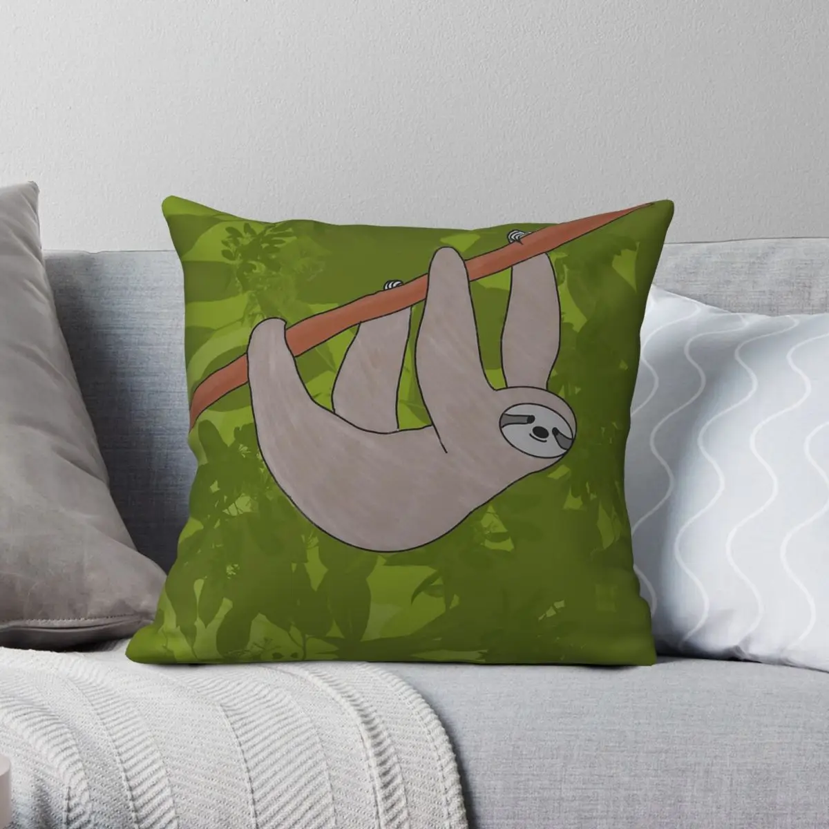 Sloth Hanging On Branch Square Pillowcase Polyester Linen Velvet Printed Zip Decor Home Cushion Cover Wholesale