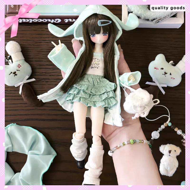

Only Clothes Ob22 Ob24bjd Polka Dot Rabbit Doll Clothes Light Yan Doll Can Wear Rabbit Ear Coat Cake Skirt Full Replacement Coat