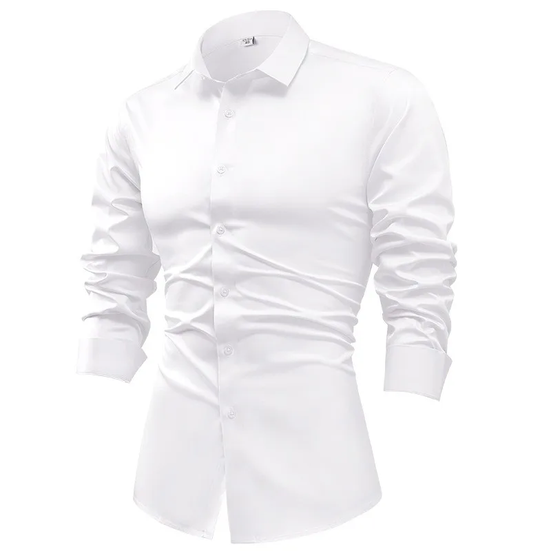 

High End Satin Silk Dress Shirt for Men Long Sleeve Business Casual Wrinkle Free Blouse Elegant Wedding Banquet Dress Shirts