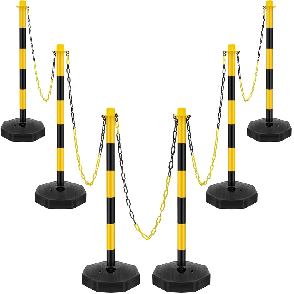 Traffic Cone Stanchion Post Set Adjustable Height with 6.6ft Link Chain S Hooks Crowd Control Barrier Portable Parking Safety
