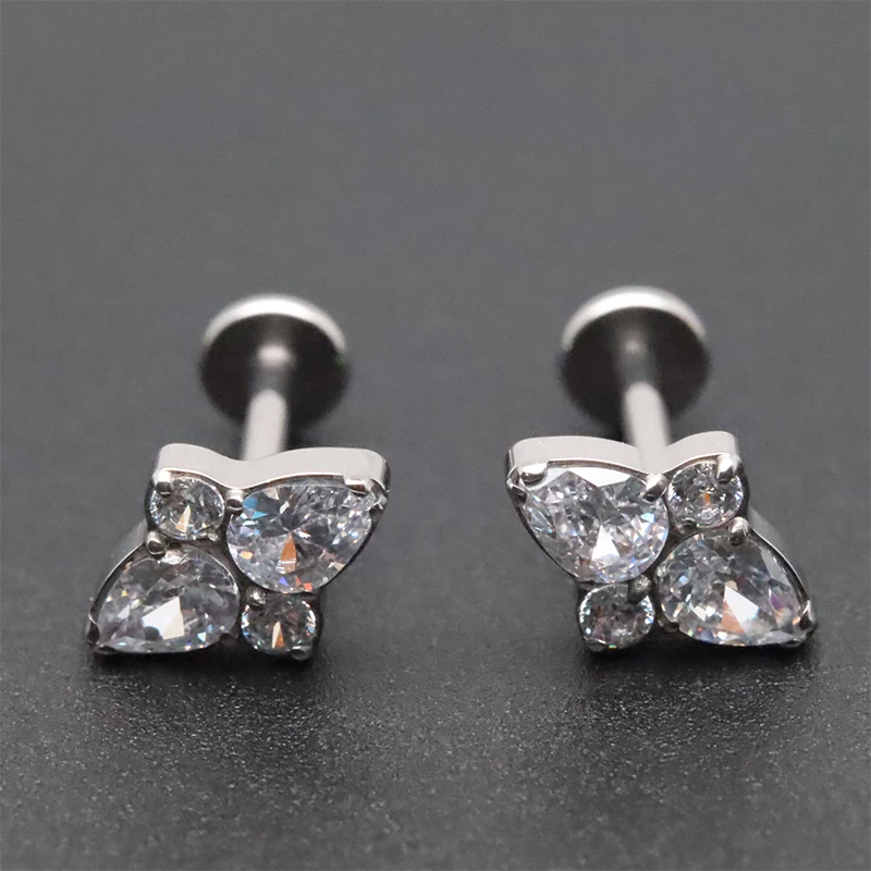 

ASTM F136 Titanium Lip Piercings Internally Thread Labret Cubic Zirconia Lip Rings Helix Tragus Stud Earrings Lobe Body Jewelry