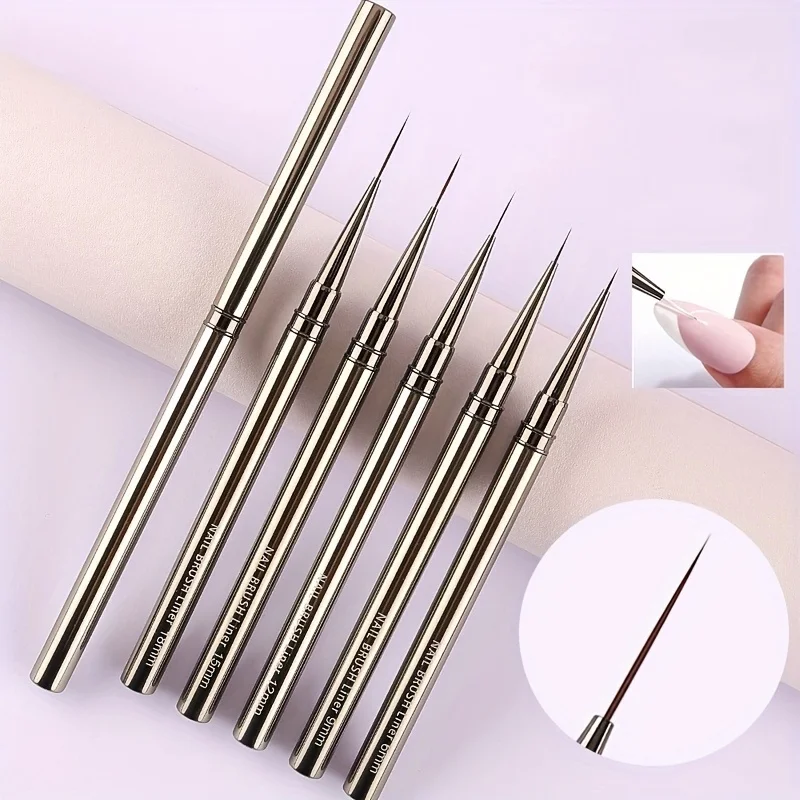 5 pçs pincéis de forro da arte do prego pintado à mão pincel acrílico uv gel cores tintas construtor desenho caneta diy manicure design acessórios