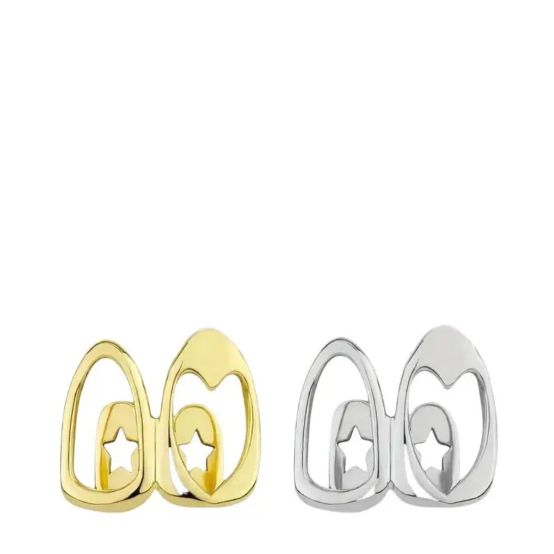 Hohle Herz-Stern-Zahnschmuck-Grillz, Doppelkappe, Strass-Zahnschmuck, Hip-Hop, glitzernde Zahnverzierung für Bühnenshows und Partys – Detail 6