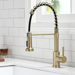 Geborsteld Goud Pull Down Kitchen Sink Kraan Geborsteld Goud Draaibare Uitloop Keuken Kraan Warm En Koud Water Keuken Mixer