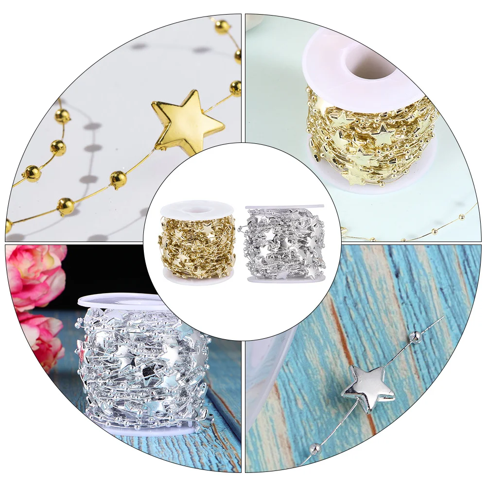 

2 Rolls Five- Beads Chain Exquisite Workmanship DIY Beads String for Home Wall Xmas Tree Hanging Decoration