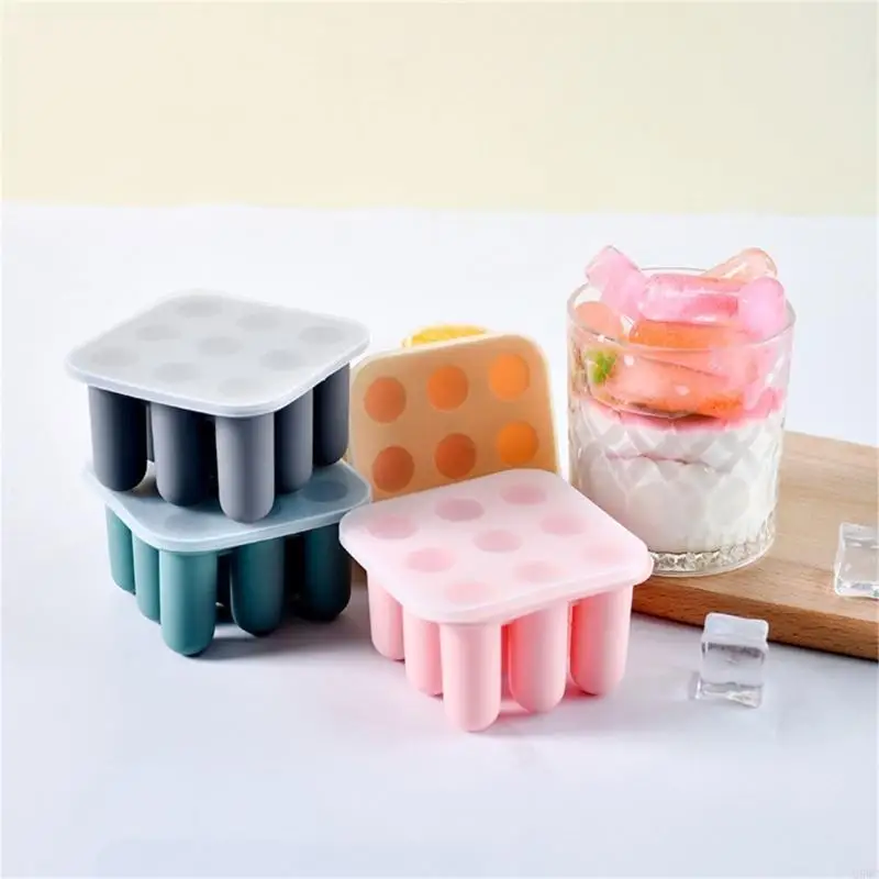 9Cells Silicone Ice Cream Molds Ice Lolly Mould Ice Cream Molds Reusable DIY Popsicles Making Moulds Kitchen Accessories Q5WC