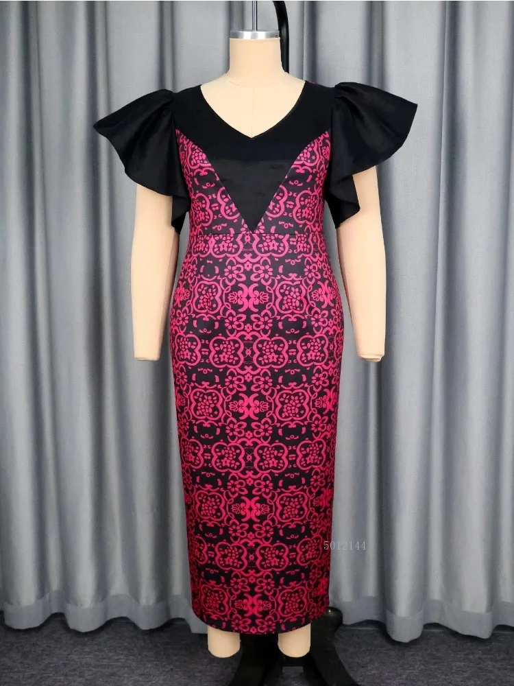 

Элегантное женское платье макси с принтом и v-образным вырезом, короткими рукавами и рюшами, лоскутное облегающее платье в африканском стиле, женский вечерний наряд для свадьбы