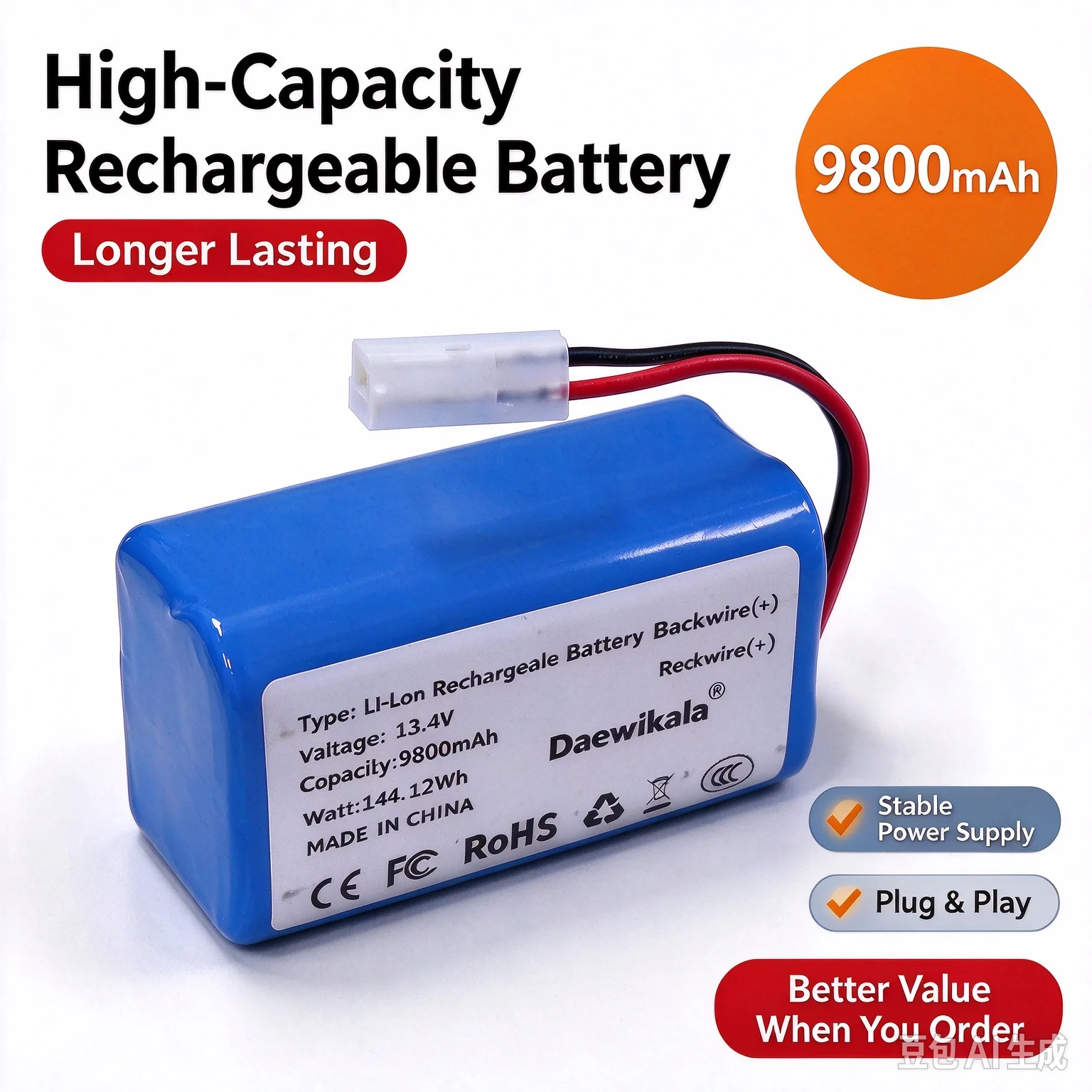 Batteria di ricambio agli ioni di litio ad alta capacità, 9800 mAh, 14,4 V, per Conga Excellence 950, 990, 1090, 1092, 1190, 1990, Robovac 11S, 15C, 30C Max, aspirapolvere robot NETBOT S14, S15.