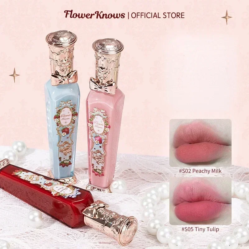 Flower Knows Strawberry Rococo Series Cloud Lip Cream Lip Gloss Long Lasting Velvet Lip Tint Lipstick for Women Cosmetic