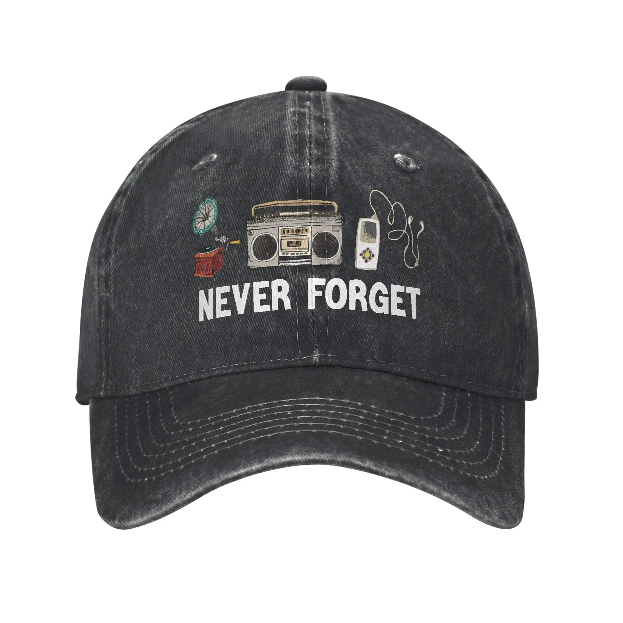 Never Forget Radio Music Baseball Caps Classic Distressed Washed  Snapback Cap Unisex Outdoor All Seasons Adjustable Fit Hat Cap