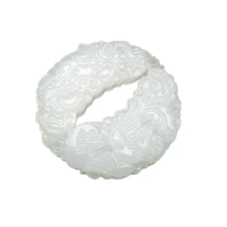 1 زوج الطبيعية الأبيض اليشم التنين والعنقاء قلادة عشاق الموضة قلادة مجوهرات هدايا لها حبل مجاني بالجملة