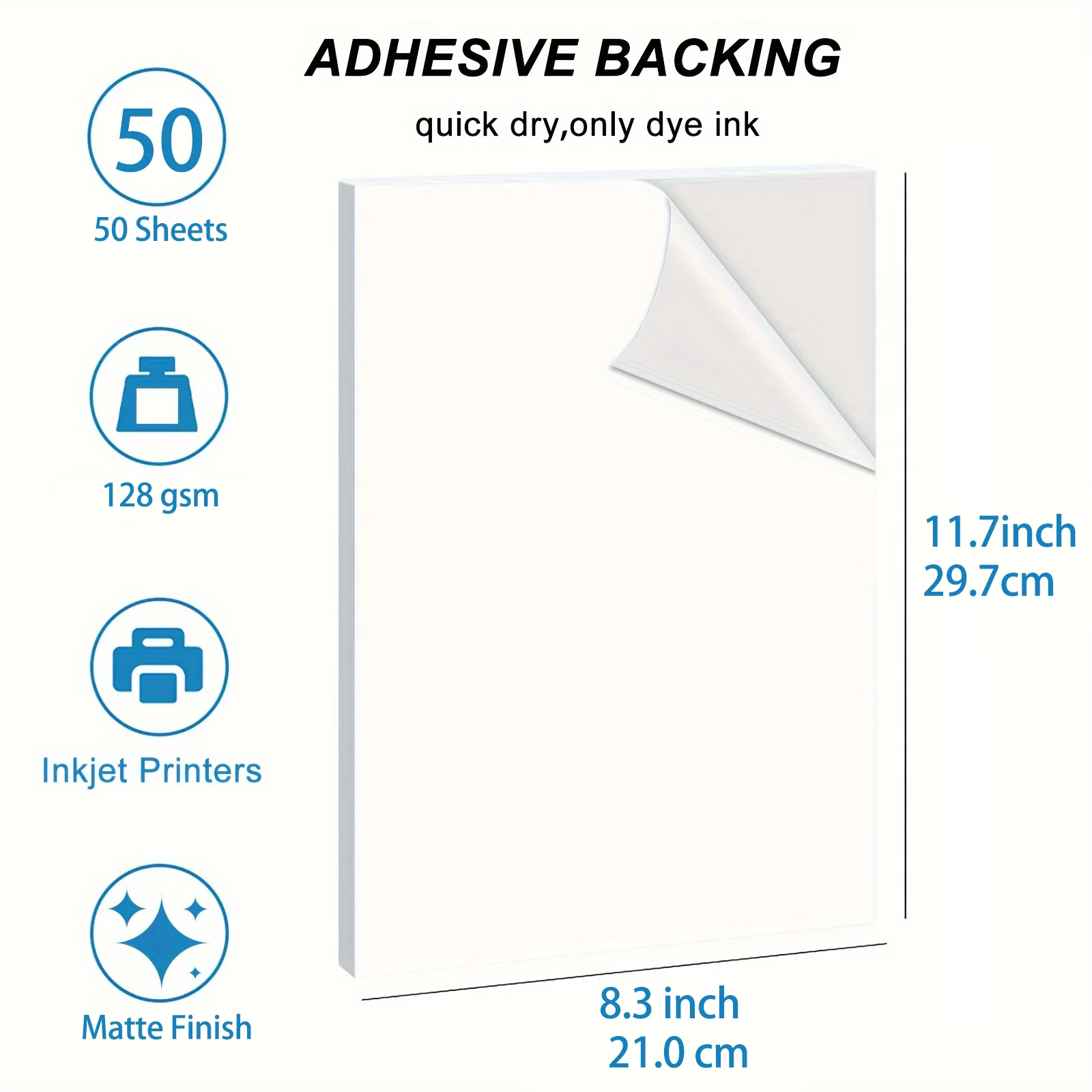50 hojas A4 pegatinas blancas mate papel fotográfico 128 g/m2 para etiquetas DIY compatibles con impresora de inyección de tinta tamaño 8,3x11,7"
