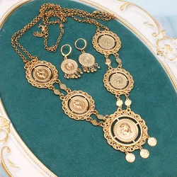 New Women's Jewelry Set Large Size Turkish Coin Pendant Muslim Islamic Necklace Women's Earrings Jewelry for Woman Earring