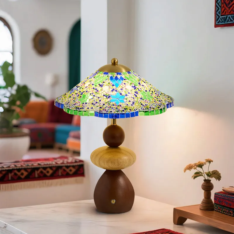 Designer Rechargeable Floor Lamps Wooden Textile Crafts LED Glass Lampshade Living Room Background Atmosphere Decoration Fixture