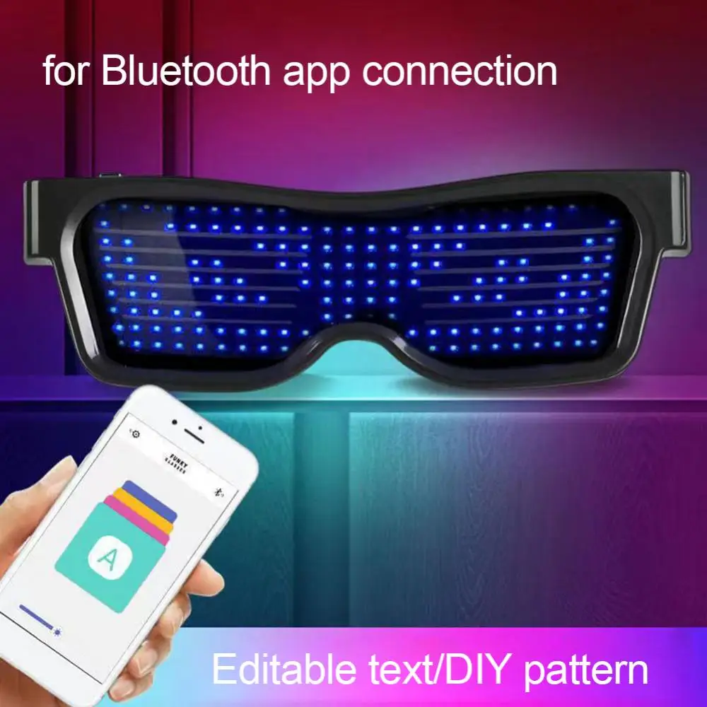 DJ LED Glasses Glasses Party Magic Flash Led Halloween Bluetooth Control Application Editable Text DIY USB Sun Concert Light Toy