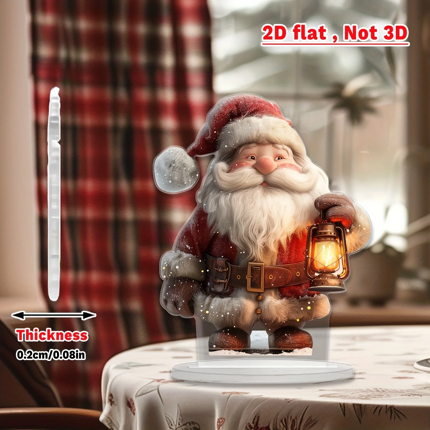 2D Flat, 1pc Bohemian Vintage Santa Claus Desktop Ornament - Acrylic Red Suit & Beard Christmas Decoration Suitable for Indoor/O