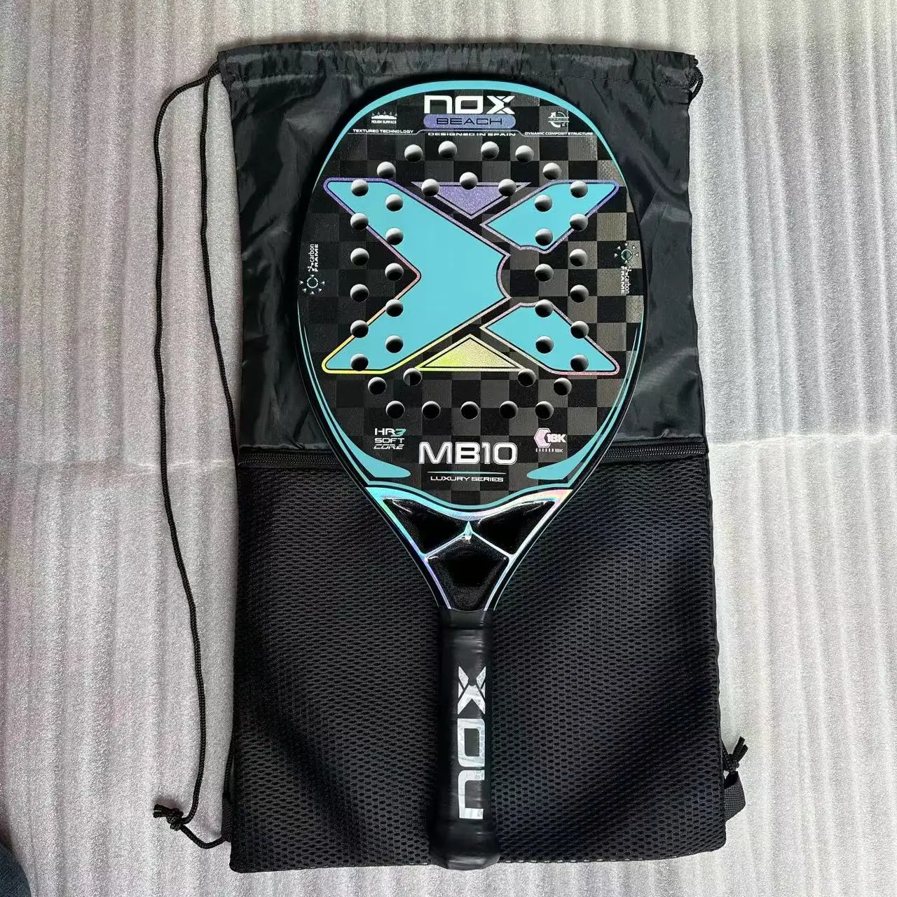 Beach Tennis Racket 3K Full Carbon Fiber Rough Surface Interlayer EVA Foam Opening or Hole in A Utensil Outdoor Sports Racquet