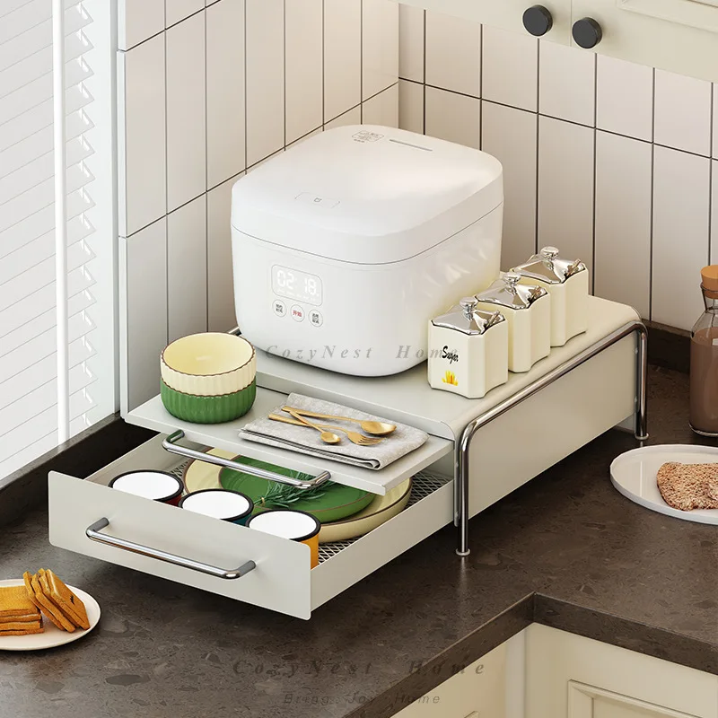 Shelf with pull-out plate, coffee capsule storage box, tea bag, dinner plate, cup base, storage rack