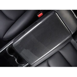 Tapa de reposabrazos de consola Central de coche de fibra de carbono, cubierta de almohadilla de caja de reposabrazos Central, pestillo para Tesla Model 3 Model Y 2017-2023, accesorios