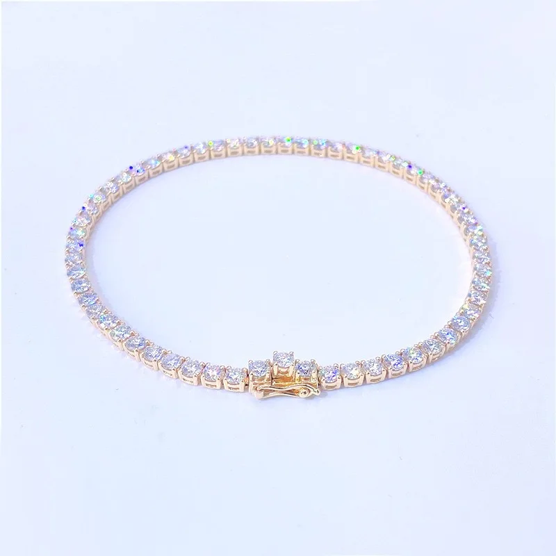 Iced 2mm Moissanite Tennis Bracelet Women 925 Sterling Silver D VVS1 Lab Diamond Link Chain Bracelets Bangle Pass Tester GRA