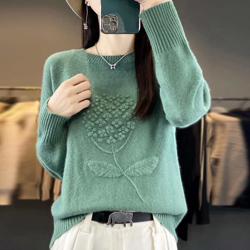 Woteews Damen O-Neck Pullover Wolle Pullover neue gestrickte Langarm Short Fashion Trend Damen Wolle Pullover Home Payment