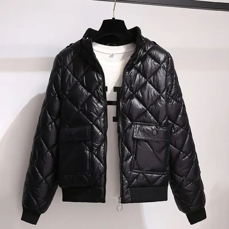 Thick Padding Cropped Short Duck Down Jackets For Women Check Black Quilted Padded Woman Coat New In & Offers Chic Point Hot Hot