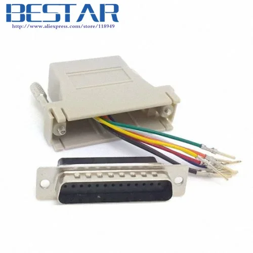 Serial Interface D-Sub 25pin Male Extender To Lan Cat5 Cat5e RJ45 Ethernet Female Adapter Beige Color