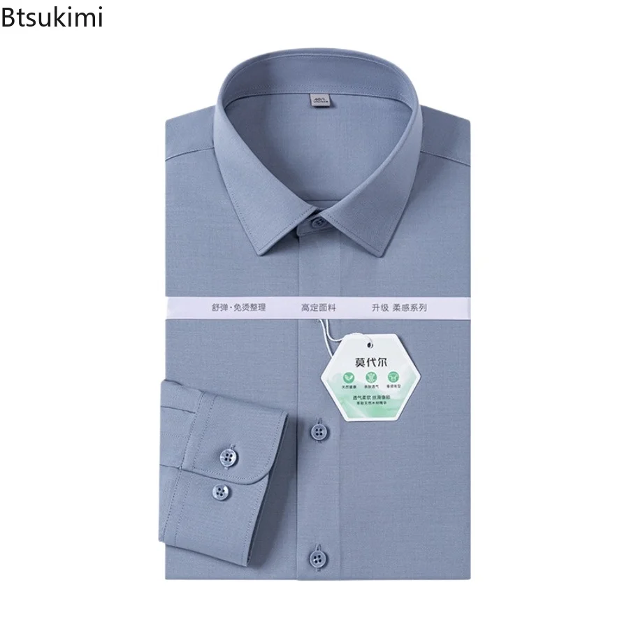 

2025 Stretch Modal White Shirt Men's Long Sleeved Formal Wear Light Luxury High-end Feel Professional Shirt Business Male Wear