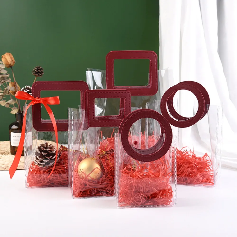 

PVC Clear Tote Bag Transparent Square Shape Handle Waterproof Storage Bag Round Shape Handle Transparent Shopping Bags