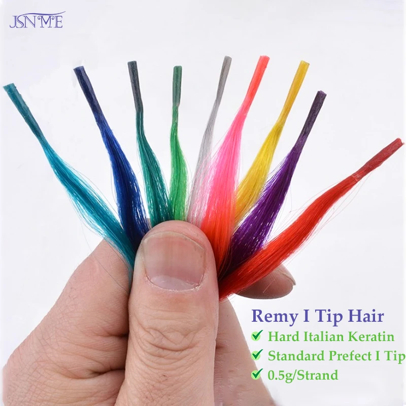 JSNME I-Tip Extensões de cabelo Cor, Natural Real Human Fusion, Azul Roxo e Rosa, 613 Cor, 20 em, 100% Cabelo Humano