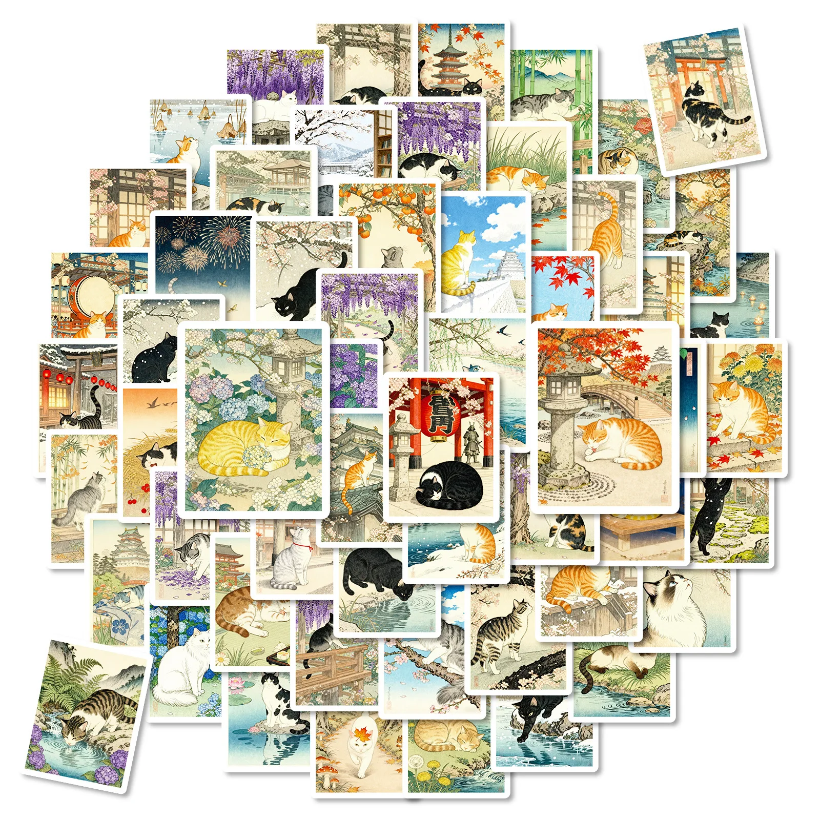 10/30/56PCS Cartoon Japanse Stijl Ukiyo-e Kat Stickers Esthetische Voor DIY Reisbagage Koelkast Laptop Graffiti sticker Decals