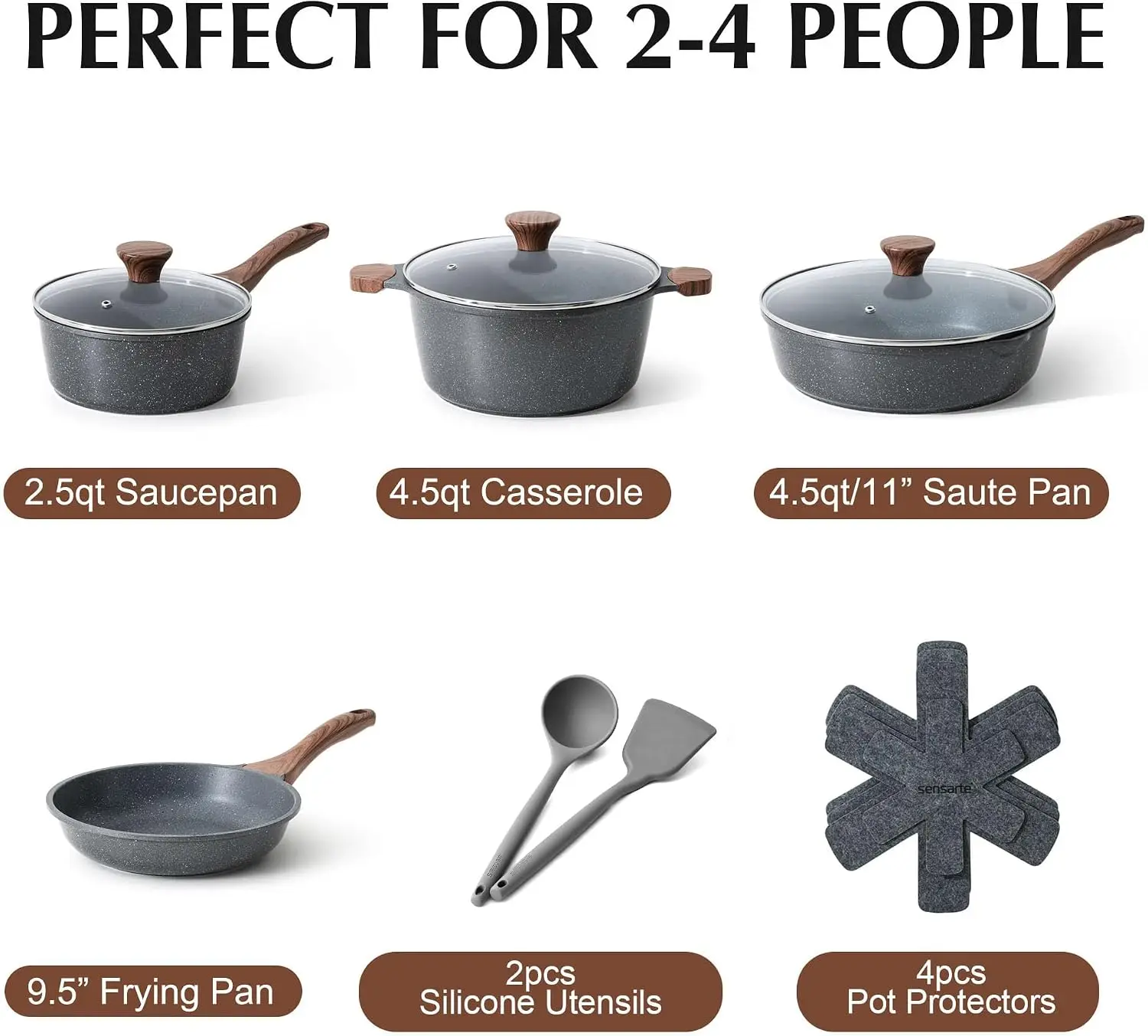 Nonstick Cookware Set 13 Pcs, Non Stick Pots and Pans Set | Swiss Granite Coating, Healthy Kitchen Cooking Set, Stay-Cool