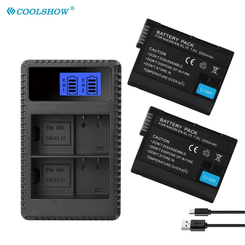 2550mah Battery / EN EL15 Batteries Charger for Nikon V1 D600 D800 D800E D7100 D7000 D7200 D610 D750 D810 EN-EL15A Battery