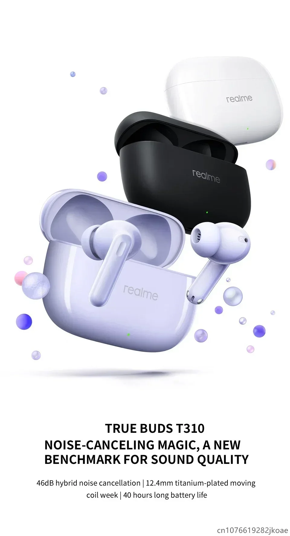 realme Buds T310-Kopfhörer, 46 dB, aktive Geräuschunterdrückung, kabellose HiFi-Kopfhörer, Bluetooth 5.4, Spiel-Musik-Headset, lange Standby-Zeit – Detail 1