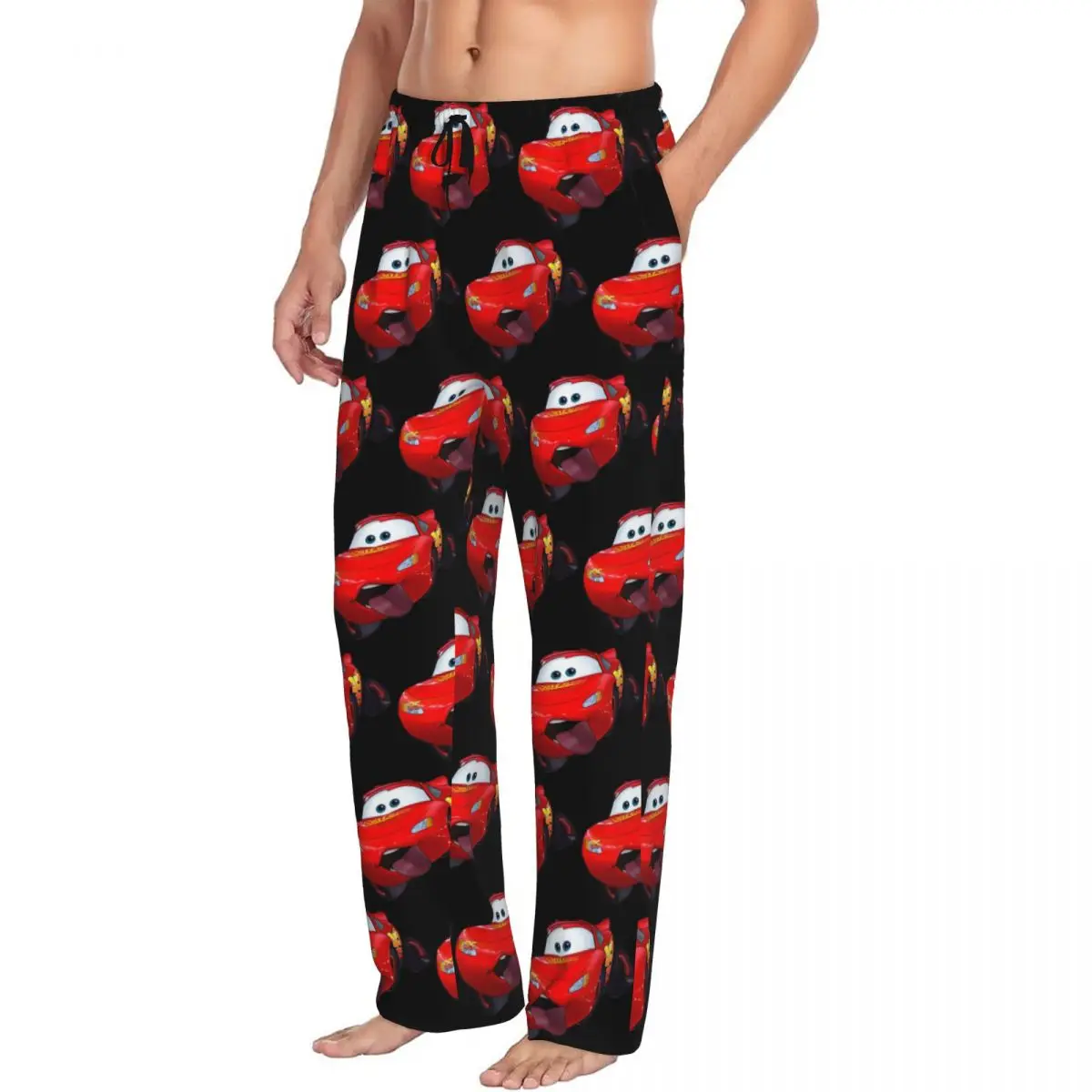 Pantalones de pijama con estampado personalizado Lightning McQueen Ahh para hombres, ropa de dormir con bolsillos