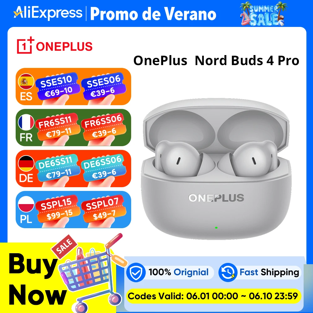 �couteurs OnePlus Nord Buds 4 Pro (version internationale) : r�duction active du bruit, 54 heures d'autonomie, Bluetooth 6.0
