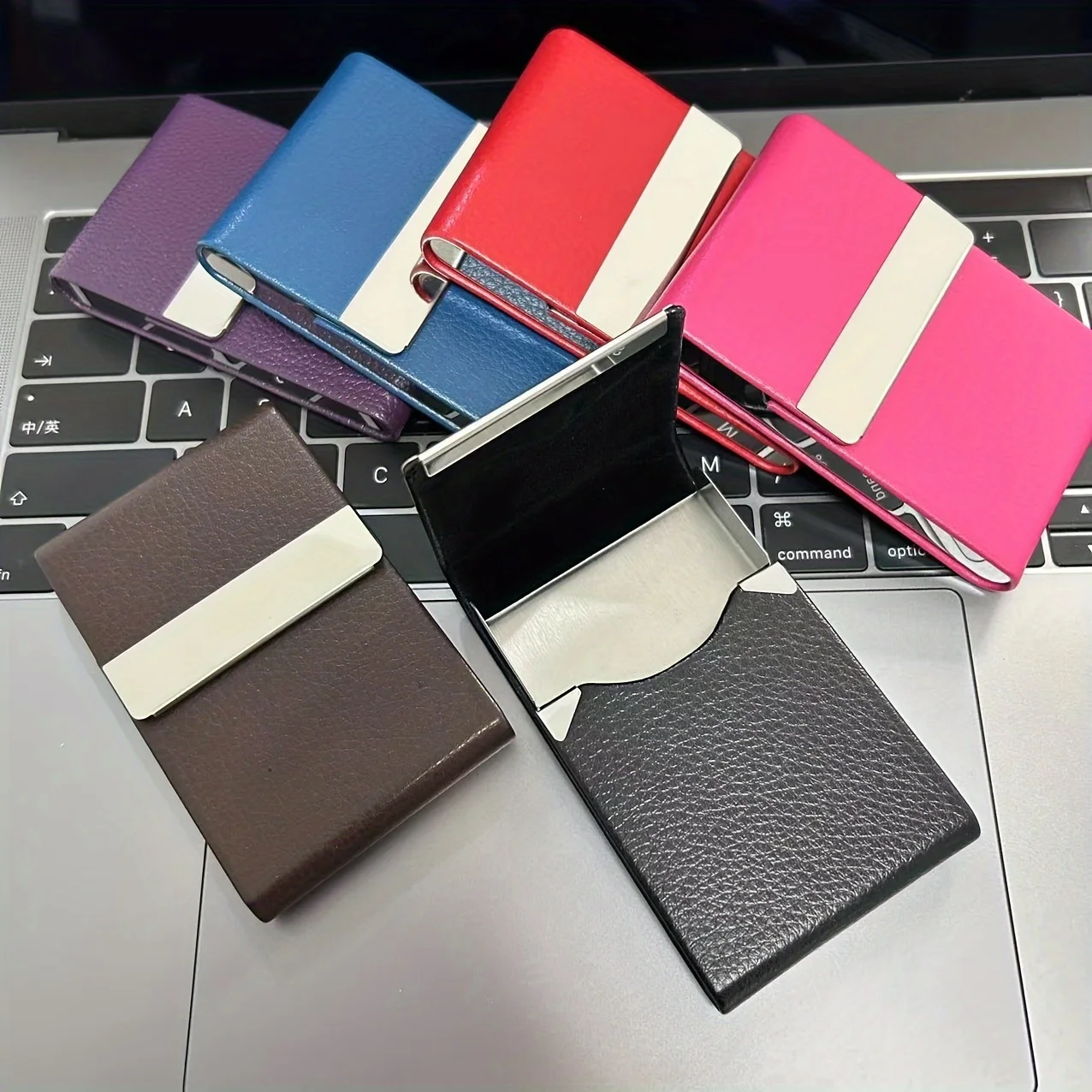 1pcs Stainless Iron lychee pattern PU Business Card Case Man Name Card Holder  Women ID Name Card Case