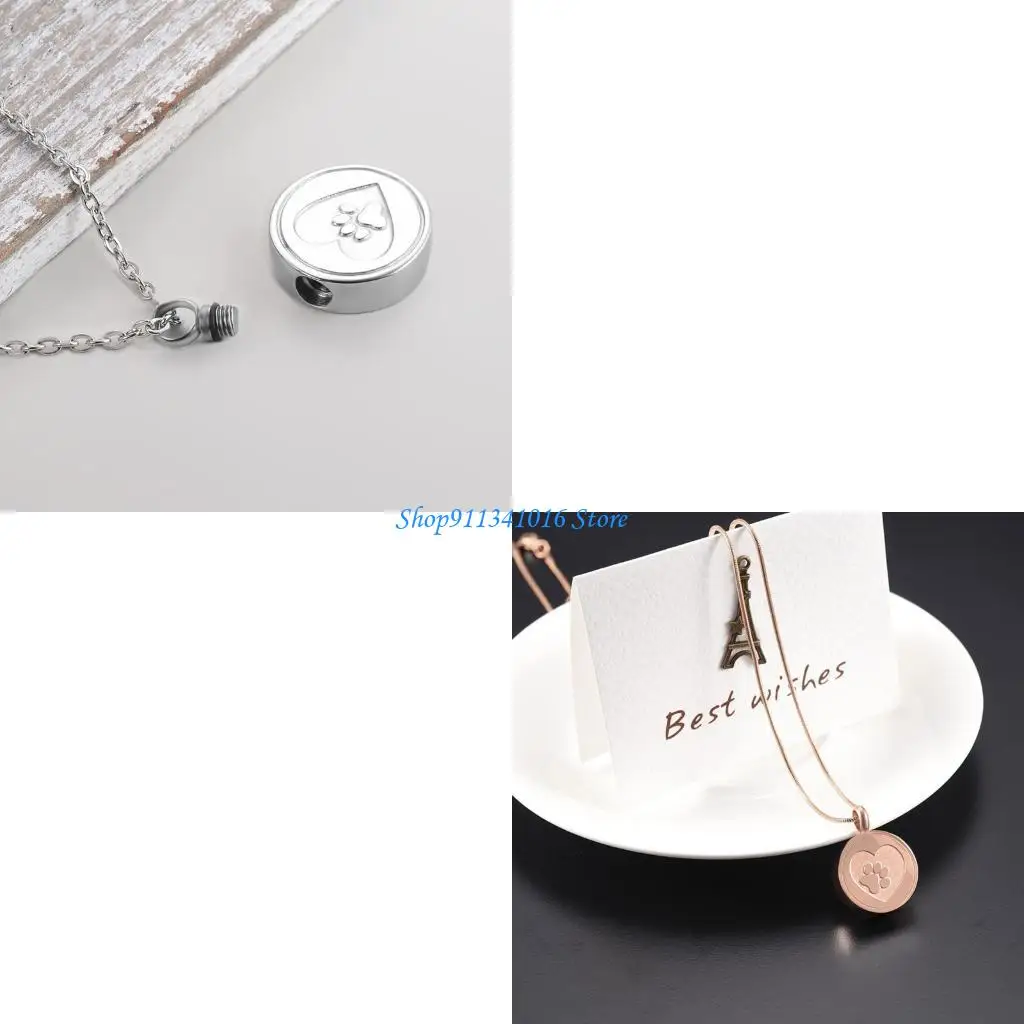  Stainless Steel Pet Paws Print Memorial Necklace Lockets With Cremation Ashes Furs Container For Pet Loss Remembrances