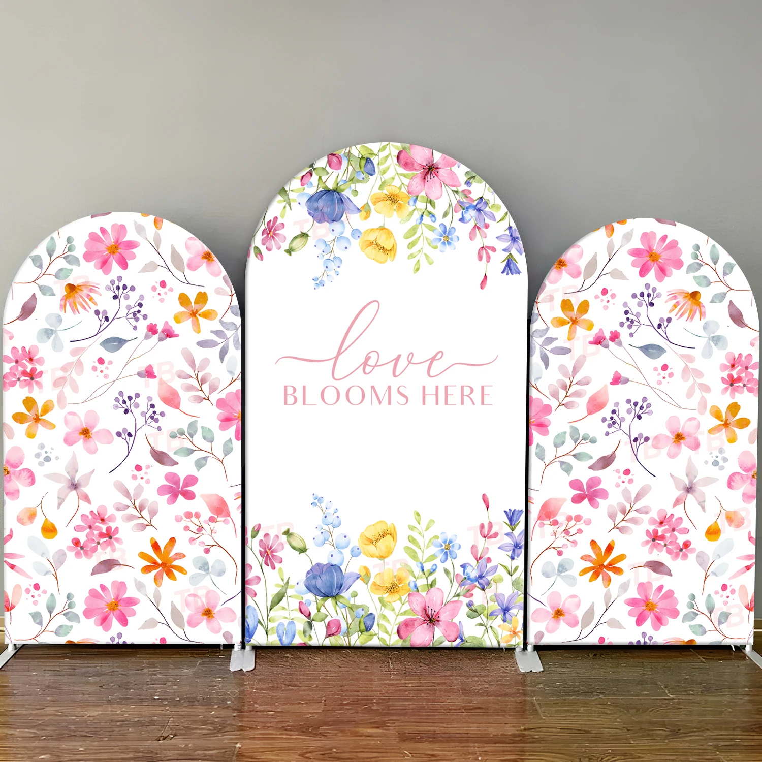 

Flower Arch Backdrop Cover Custom Text Wedding Birthday Party BabyShower Colorful Background Wall Decortion Props Elastic Fabric