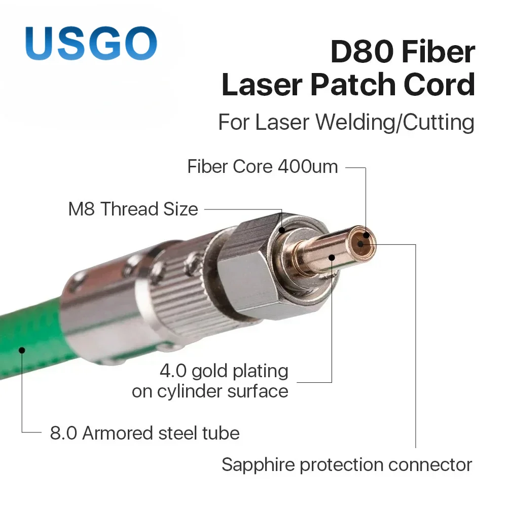 USGO 1064nm D80 Fiber Laser Patch Cord Cable 5M M8 Thread Energy Transmission Wire for Laser Cutting Welding Machine