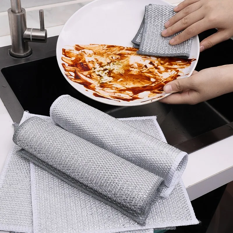 1-20Pcs Wire Dishwashing Rags Non-stick Oil Cleaning Cloths Non-Scratch Steel Wire Dishcloths Household Kitchen Cleaning Tools