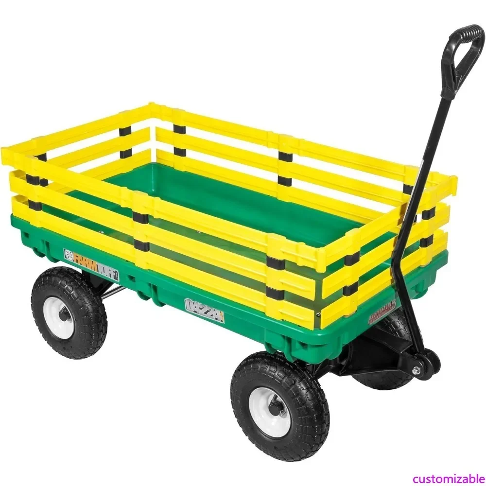 

Durable Poly Utility Cart with Removable Side Racks, Pneumatic Tires, and D-Handle Steering