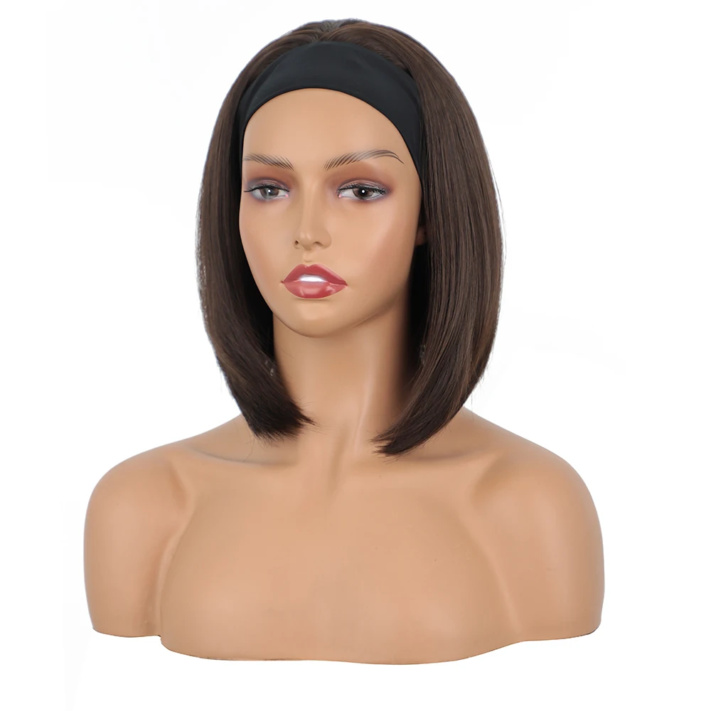 Synthetic Short Dark Brown Wig Headband Wig Straight Wig for Women Daily Party Nightclub Use Heat Resistant Hair